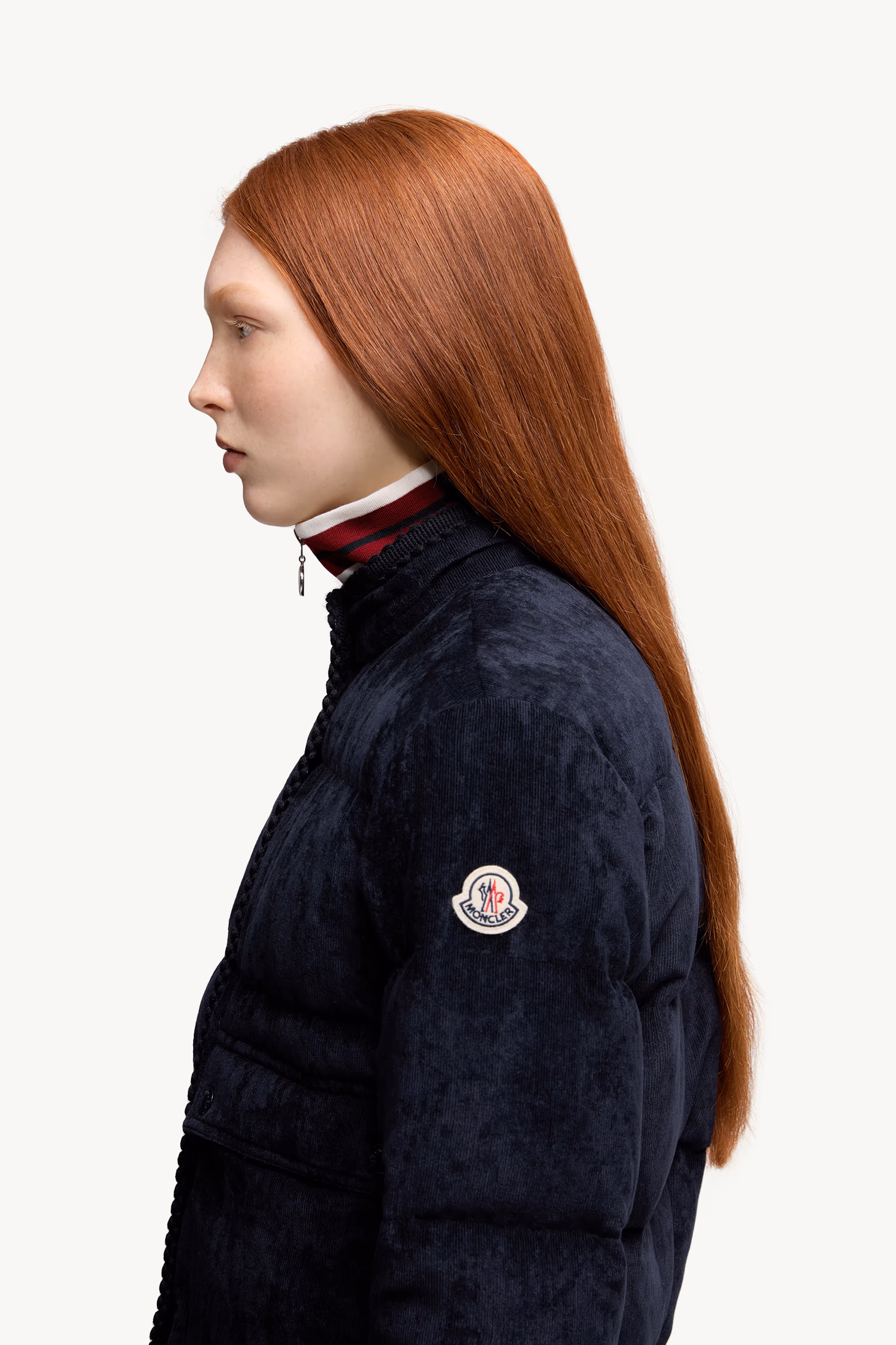 Essarts Braided Trim Corduroy Short Down Jacket Women Blue Moncler 4